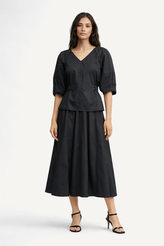 SEAMED PLEATED MIDI SKIRT