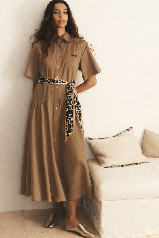 ELBOW SLEEVE BUTTON FRONT DRESS