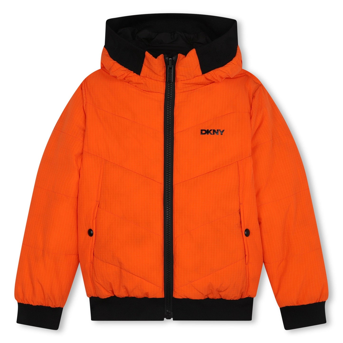 LONG SLEEVE HOODED REVERSIBLE PUFFER JACKET