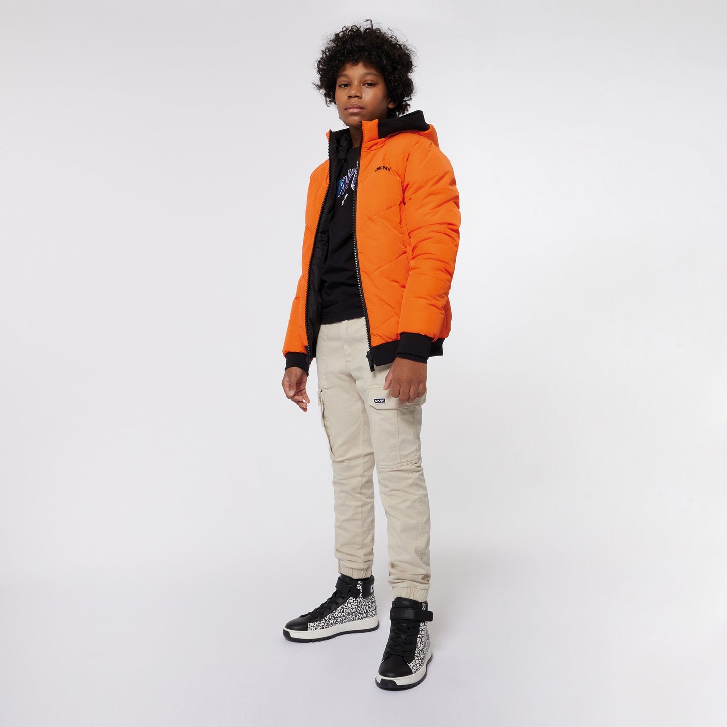 LONG SLEEVE HOODED REVERSIBLE PUFFER JACKET