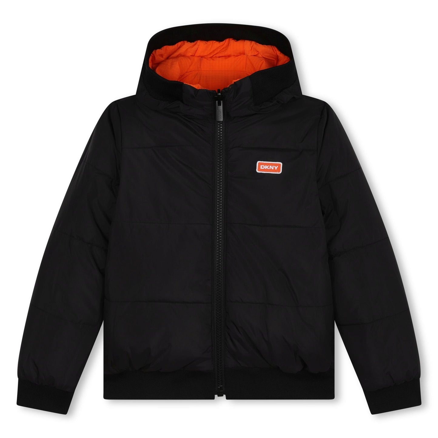 LONG SLEEVE HOODED REVERSIBLE PUFFER JACKET