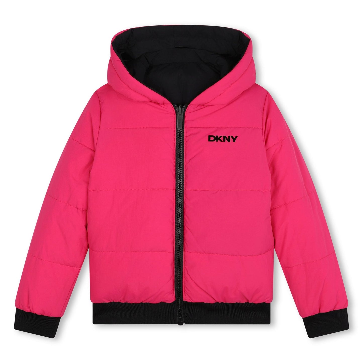 LONG SLEEVE REVERSIBLE HOODED PUFFER JACKET