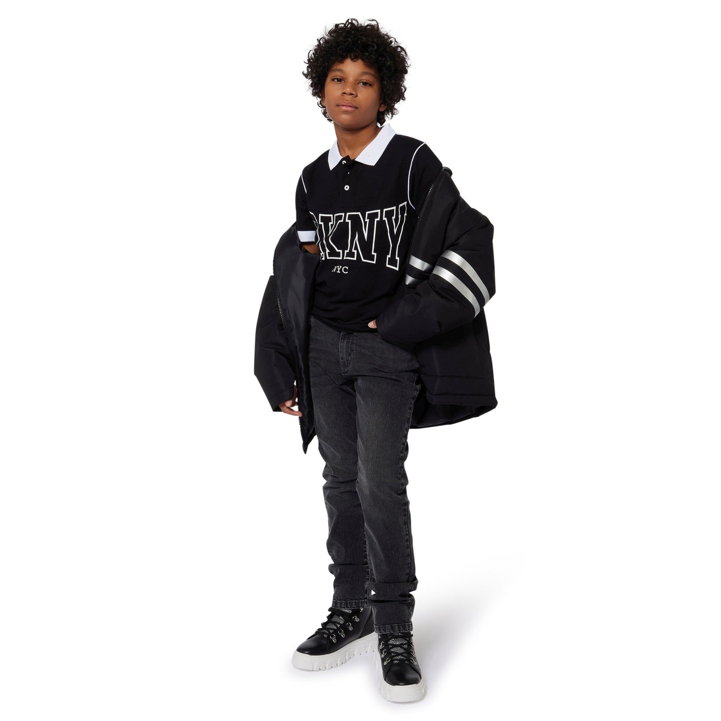 LONG SLEEVE HOODED VARSITY JACKET