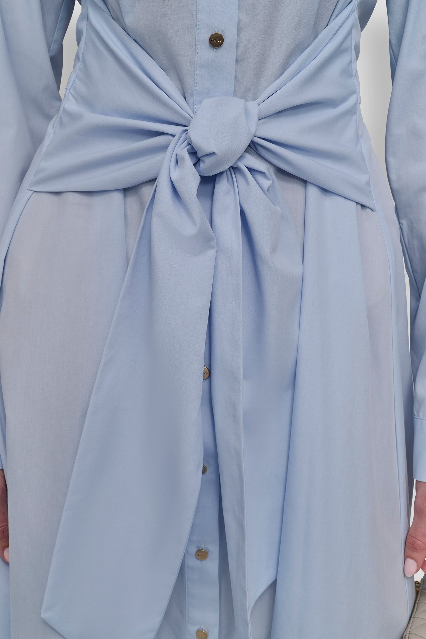 LONG SLEEVE TIE FRONT MIDI DRESS