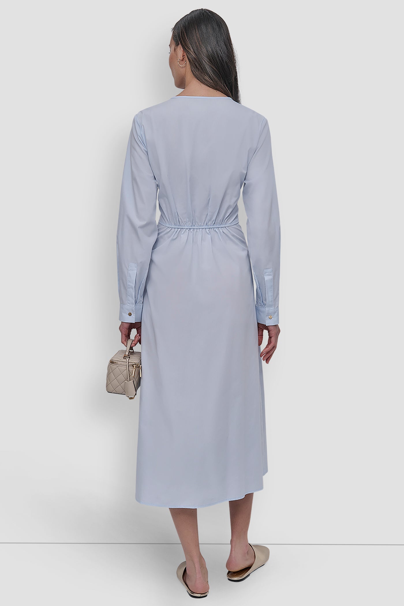 LONG SLEEVE TIE FRONT MIDI DRESS