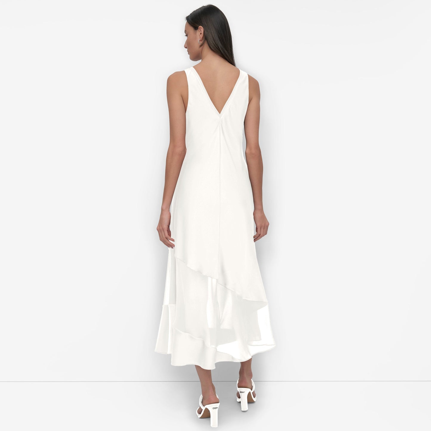 SLEEVELESS V-NECK ASYMMETRIC DRESS
