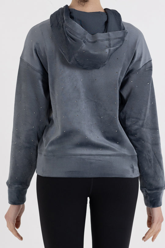 LONG SLEEVE ALL OVER RHINESTONE FULL ZIP HOODIE
