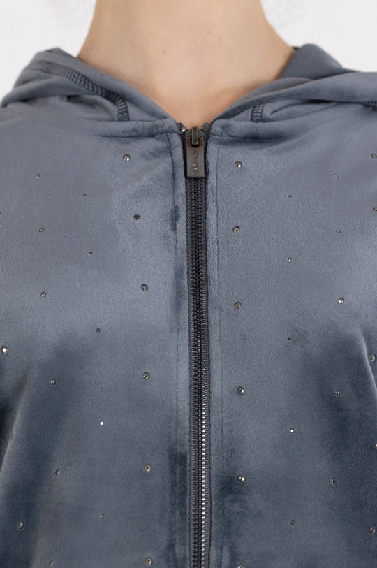 LONG SLEEVE ALL OVER RHINESTONE FULL ZIP HOODIE
