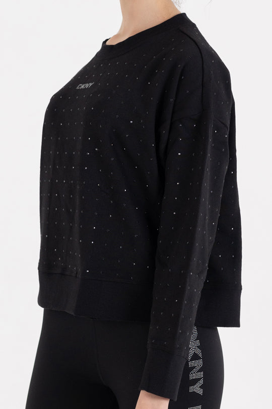 LONG SLEEVE CREW NECK ALL OVER RHINESTONE PULLOVER