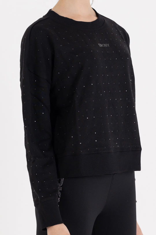 LONG SLEEVE CREW NECK ALL OVER RHINESTONE PULLOVER