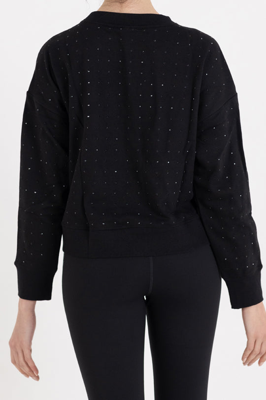 LONG SLEEVE CREW NECK ALL OVER RHINESTONE PULLOVER