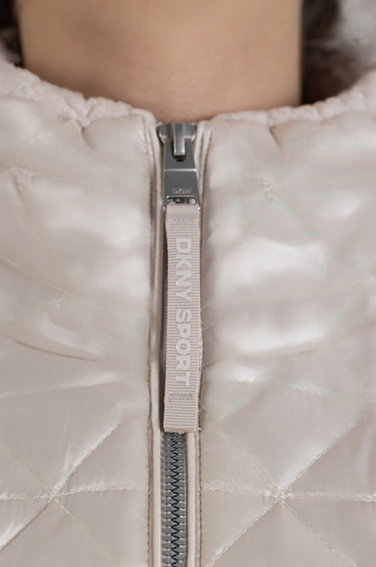 SLEEVELESS CROPPED QUILTED MOCK NECK PUFFER VEST WITH SHERPA