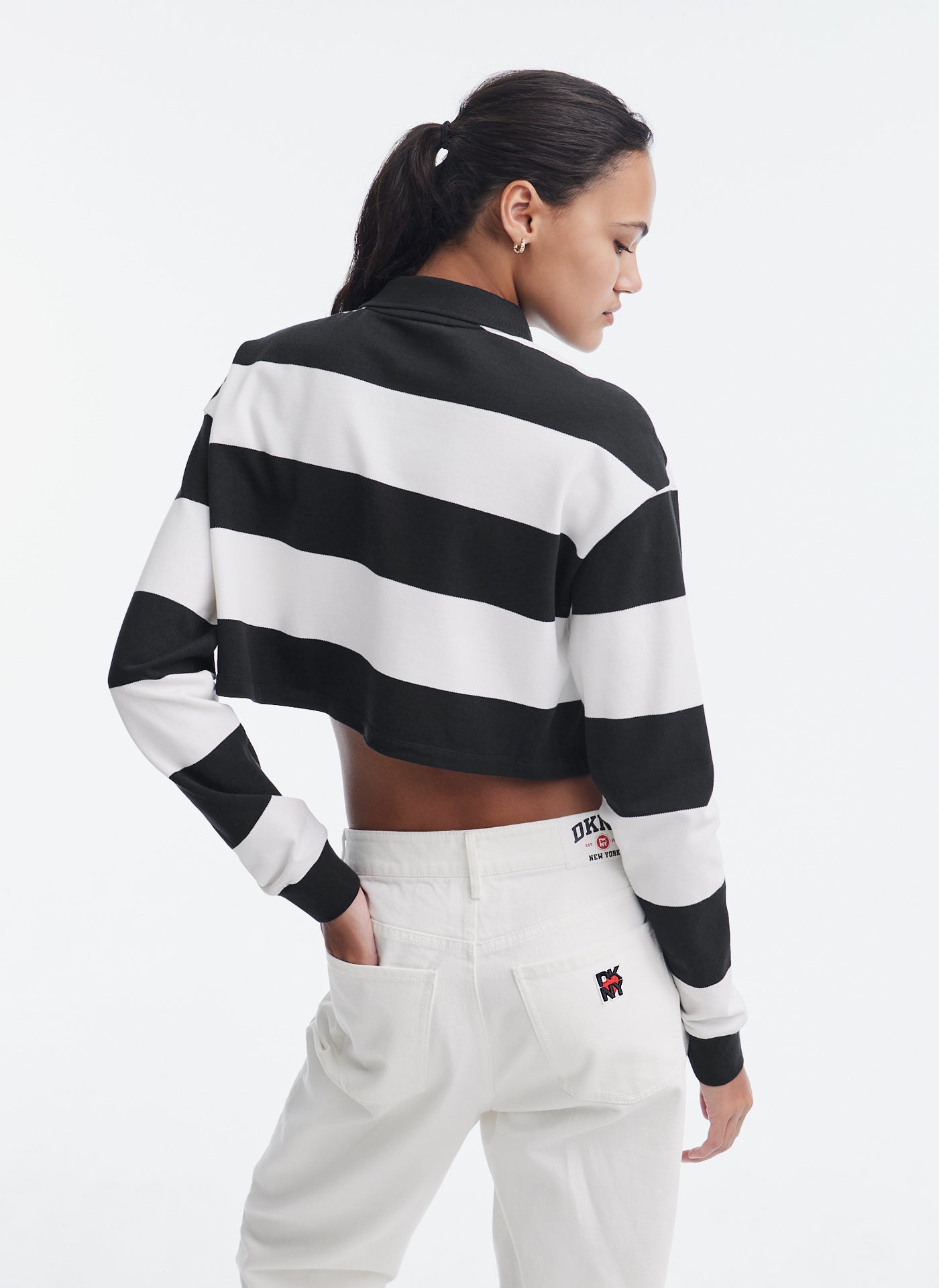 Long Sleeve Striped Crop Top With Logo