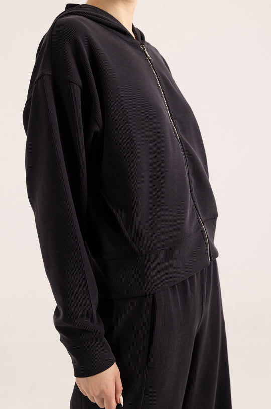 HIGHLINE RIB FULL ZIP HOODIE WITH POCKETS