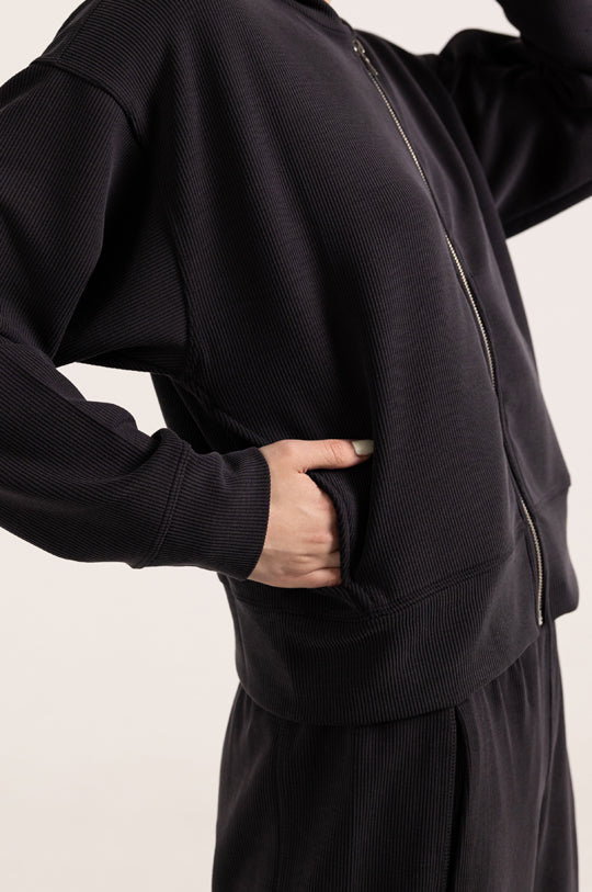 HIGHLINE RIB FULL ZIP HOODIE WITH POCKETS