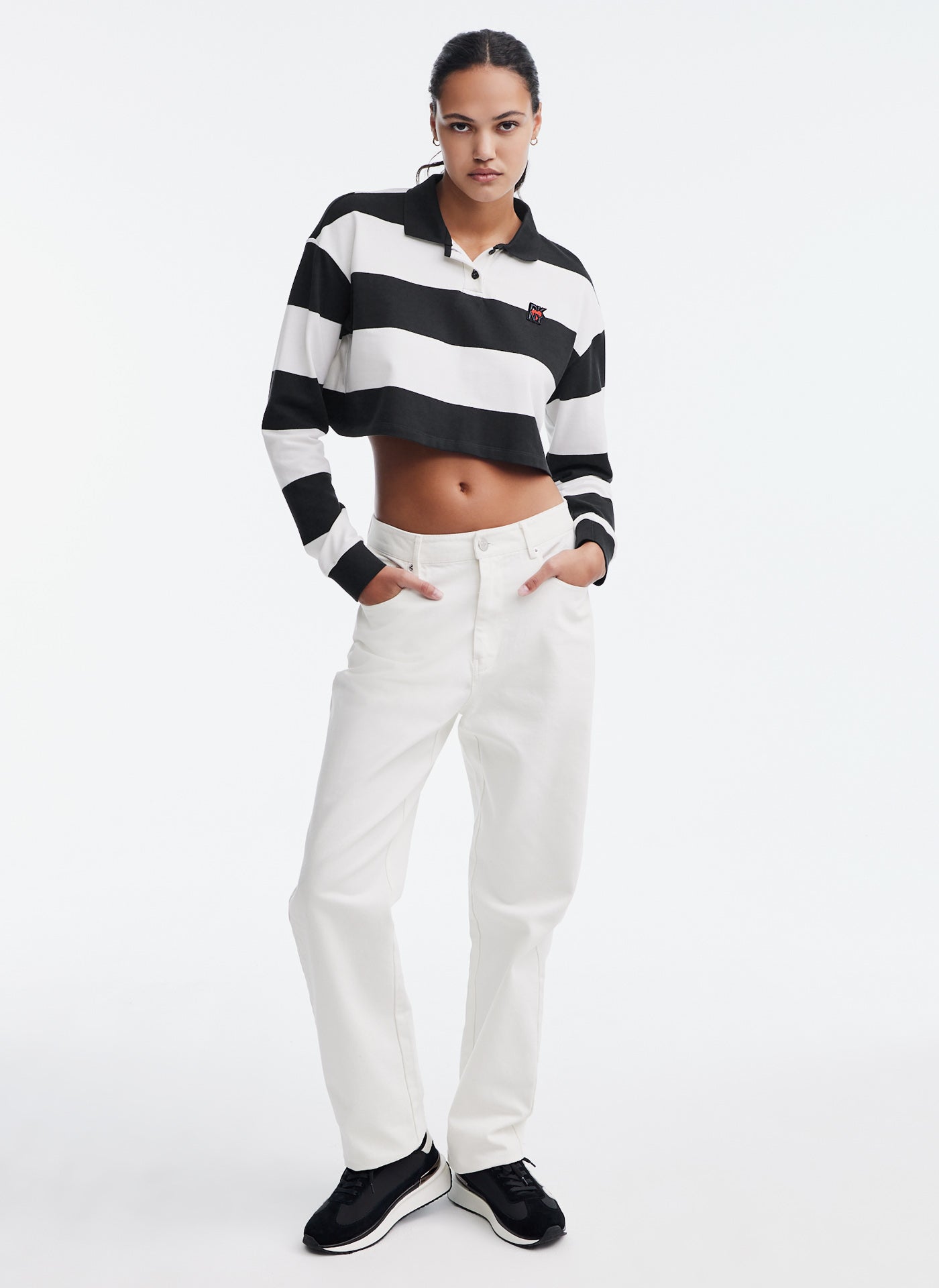 Long Sleeve Striped Crop Top With Logo