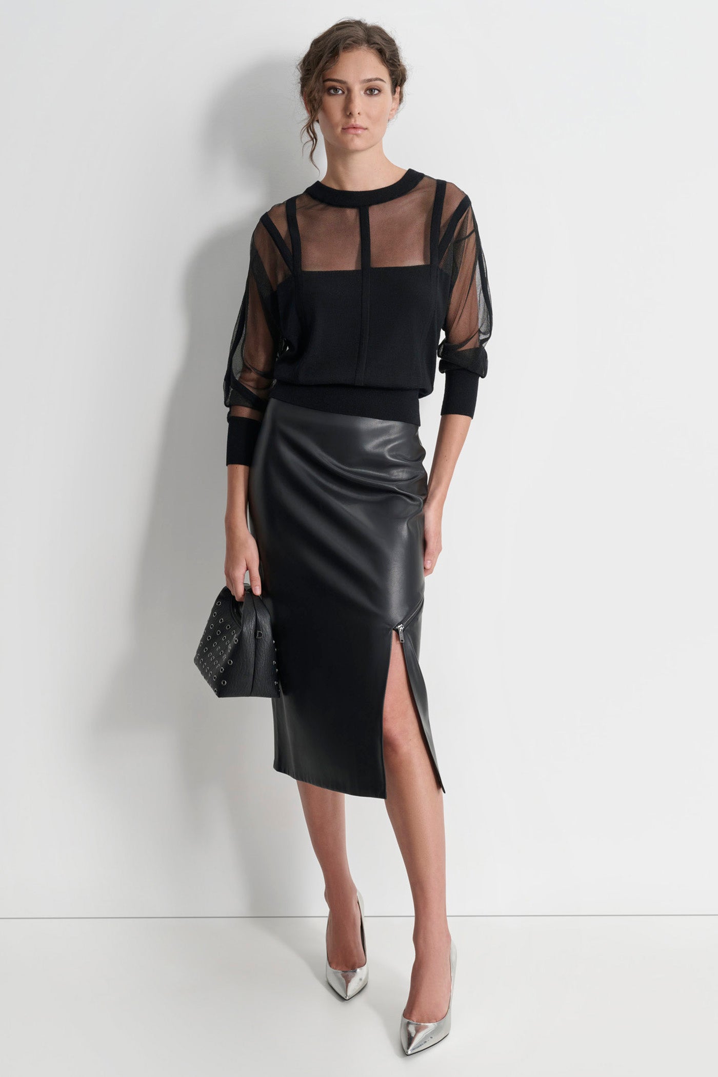 SIDE ZIP MIDI SKIRT