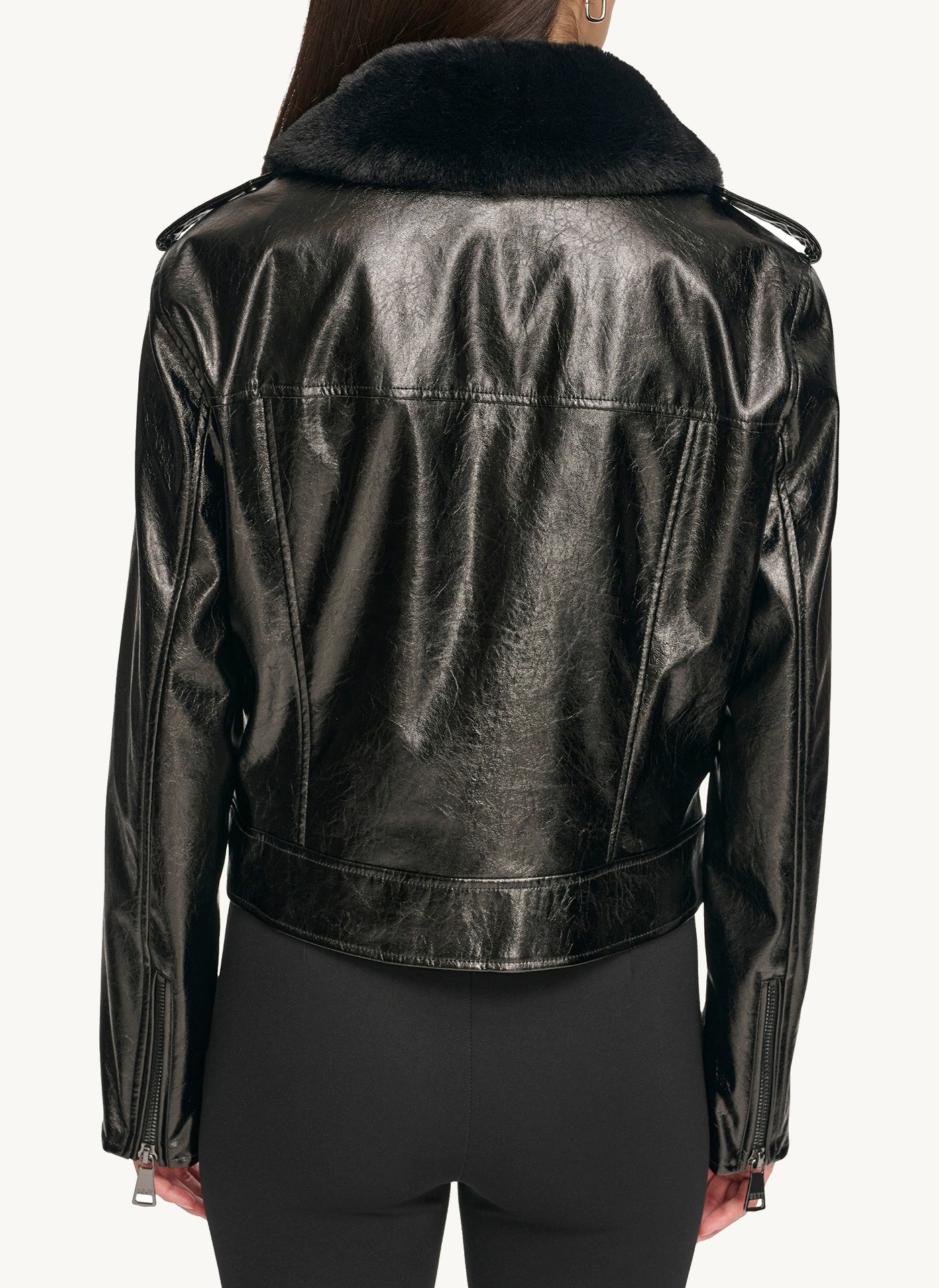 Long Sleeve Shearling Moto Jacket With Zipper