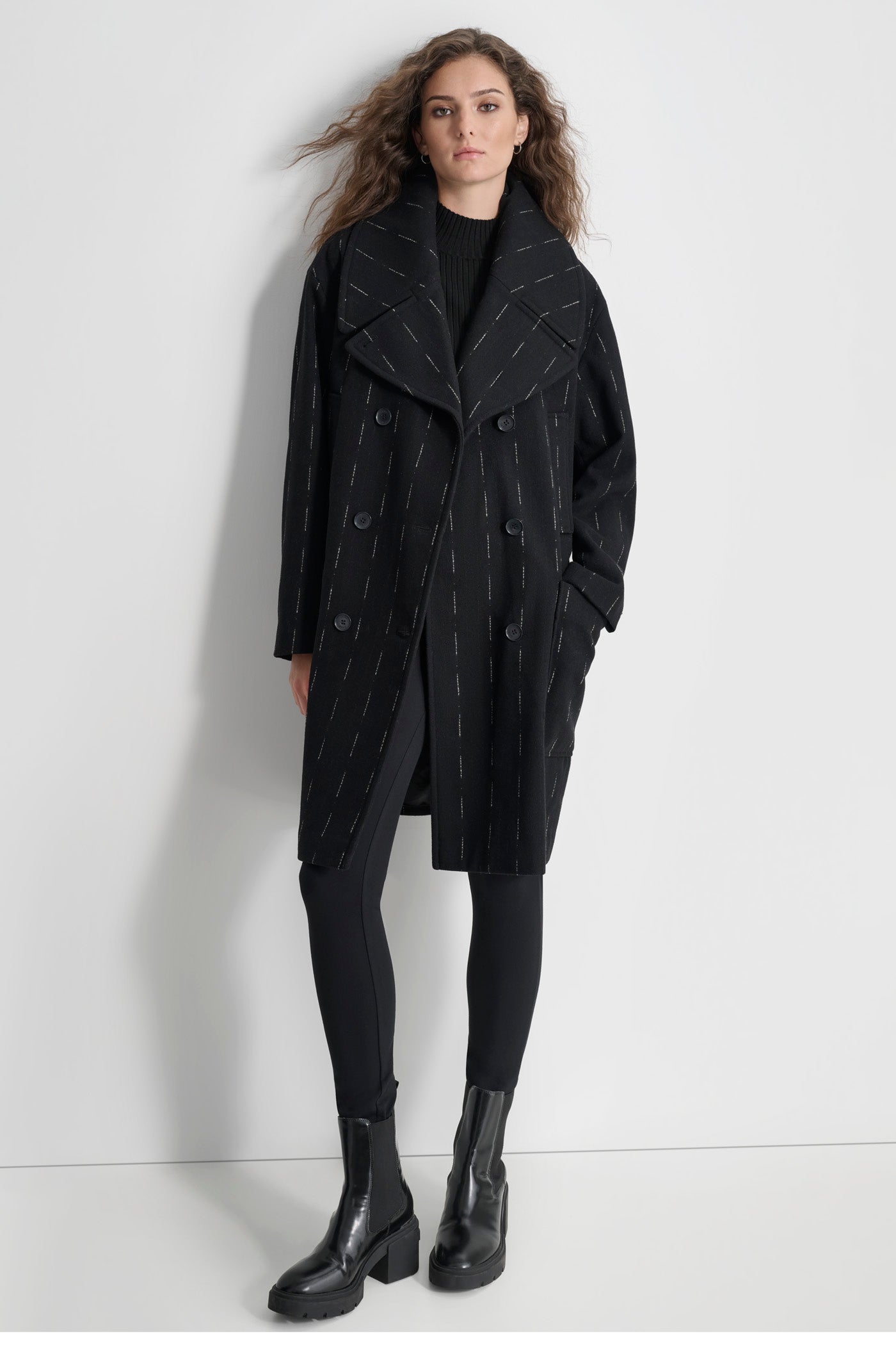 LONG SLEEVE OVERSIZED PINSTRIPE COAT