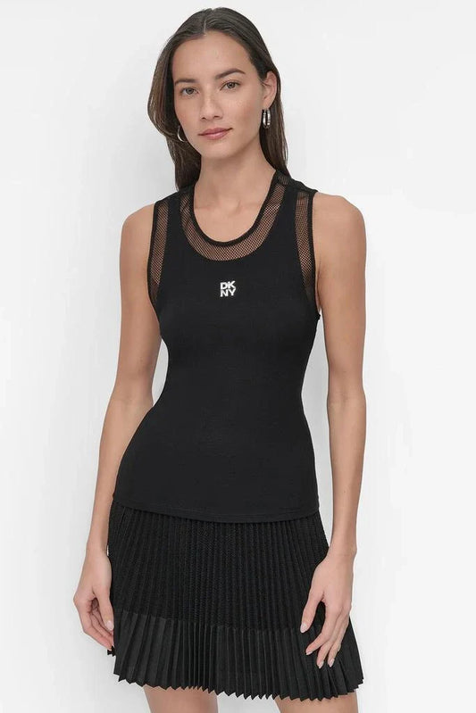 SLEEVELESS MESH NECKLINE TOP