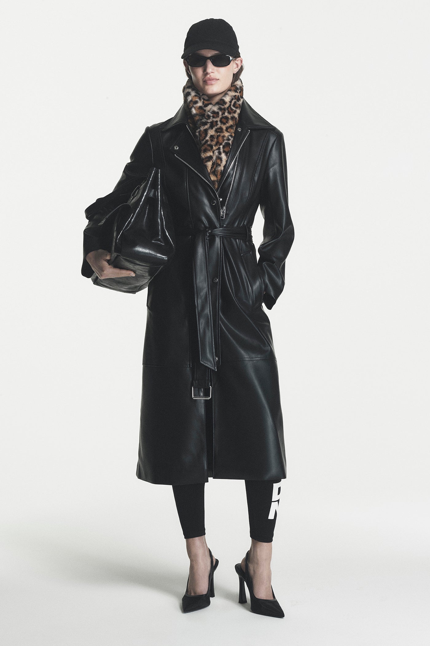 Faux Leather Belted Trench