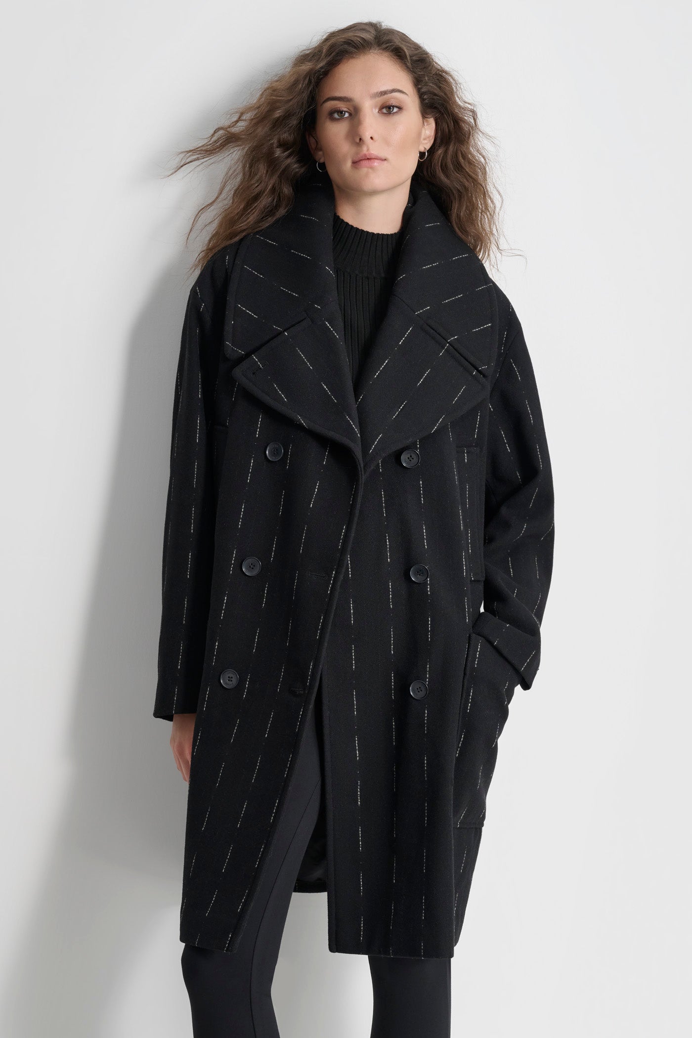 LONG SLEEVE OVERSIZED PINSTRIPE COAT