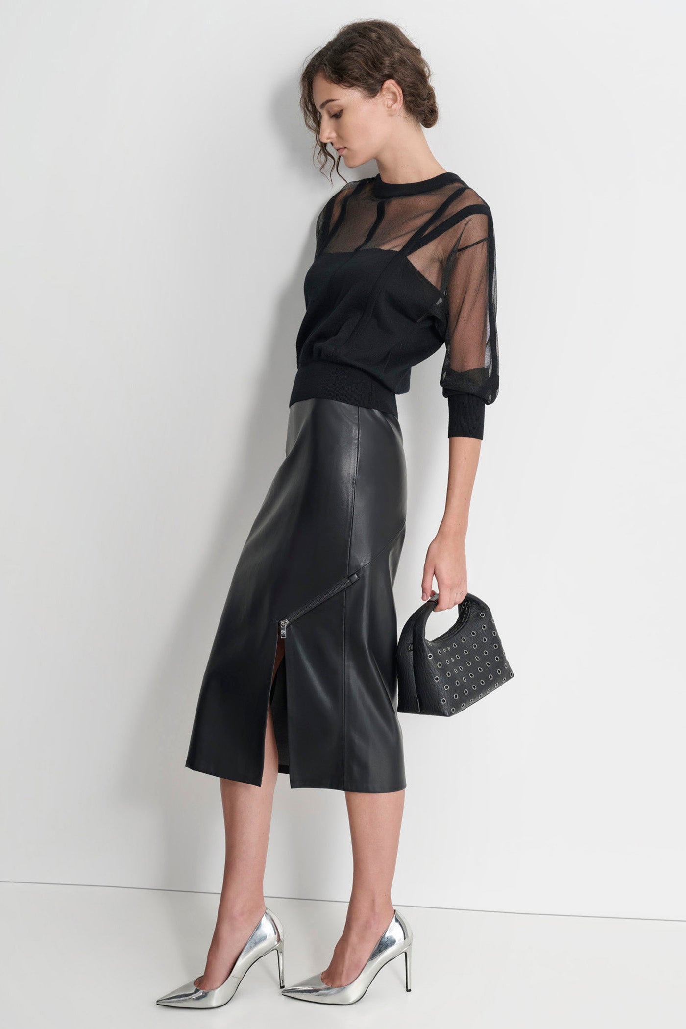 SIDE ZIP MIDI SKIRT