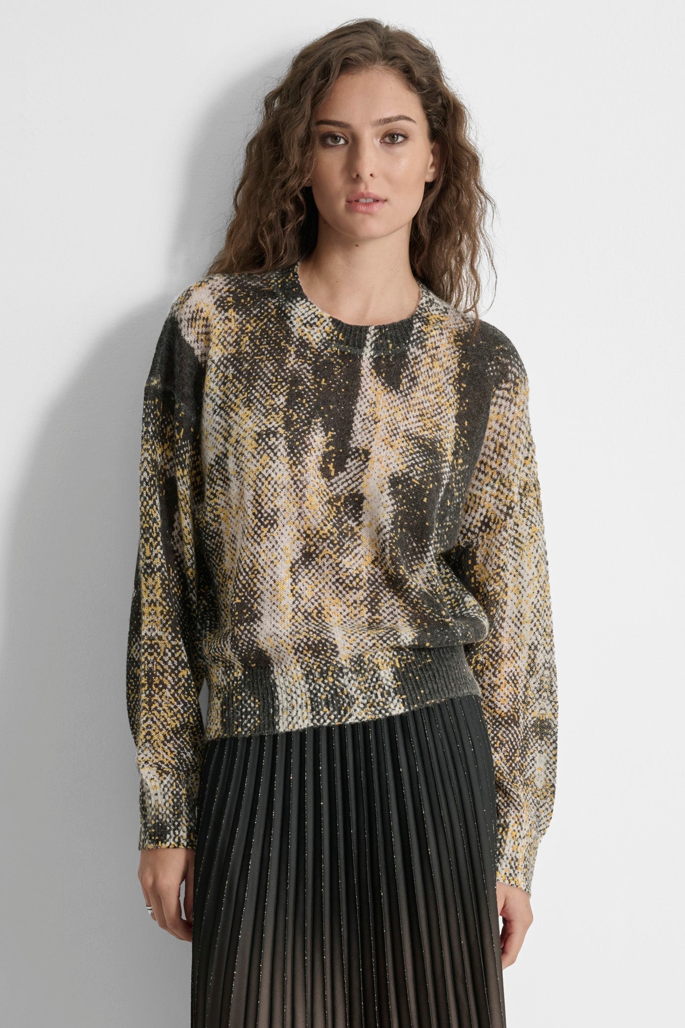 LONG SLEEVE BRUSHED PRINTED MOHAIR SWEATER