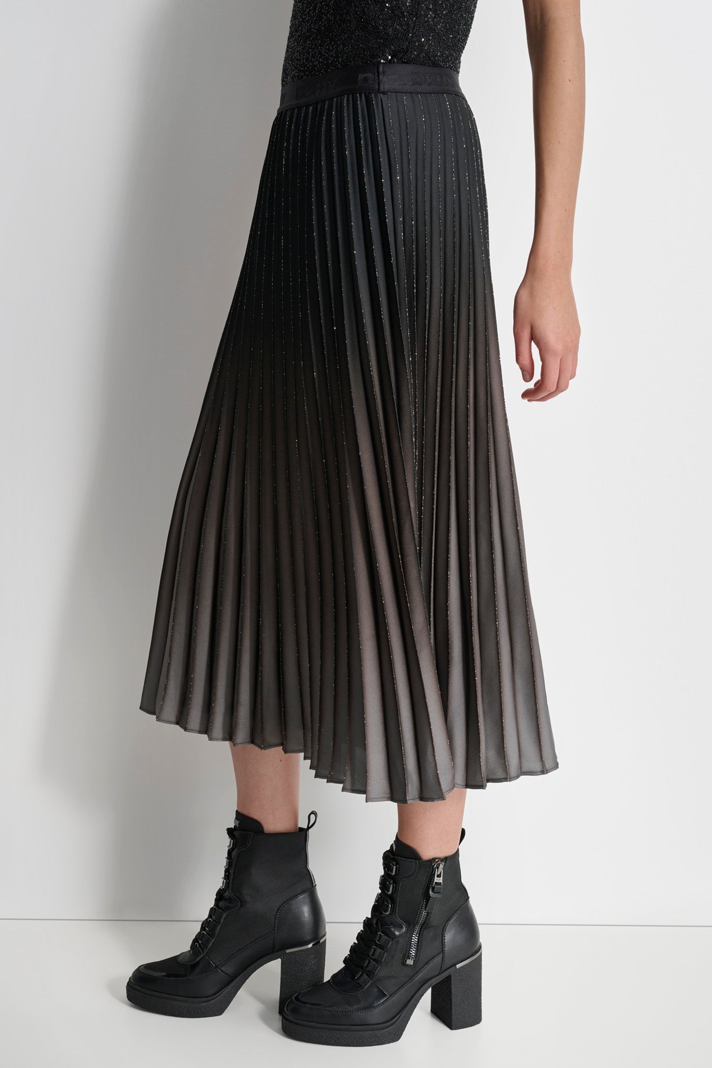 PLEATED FOILED OMBRE MIDI SKIRT