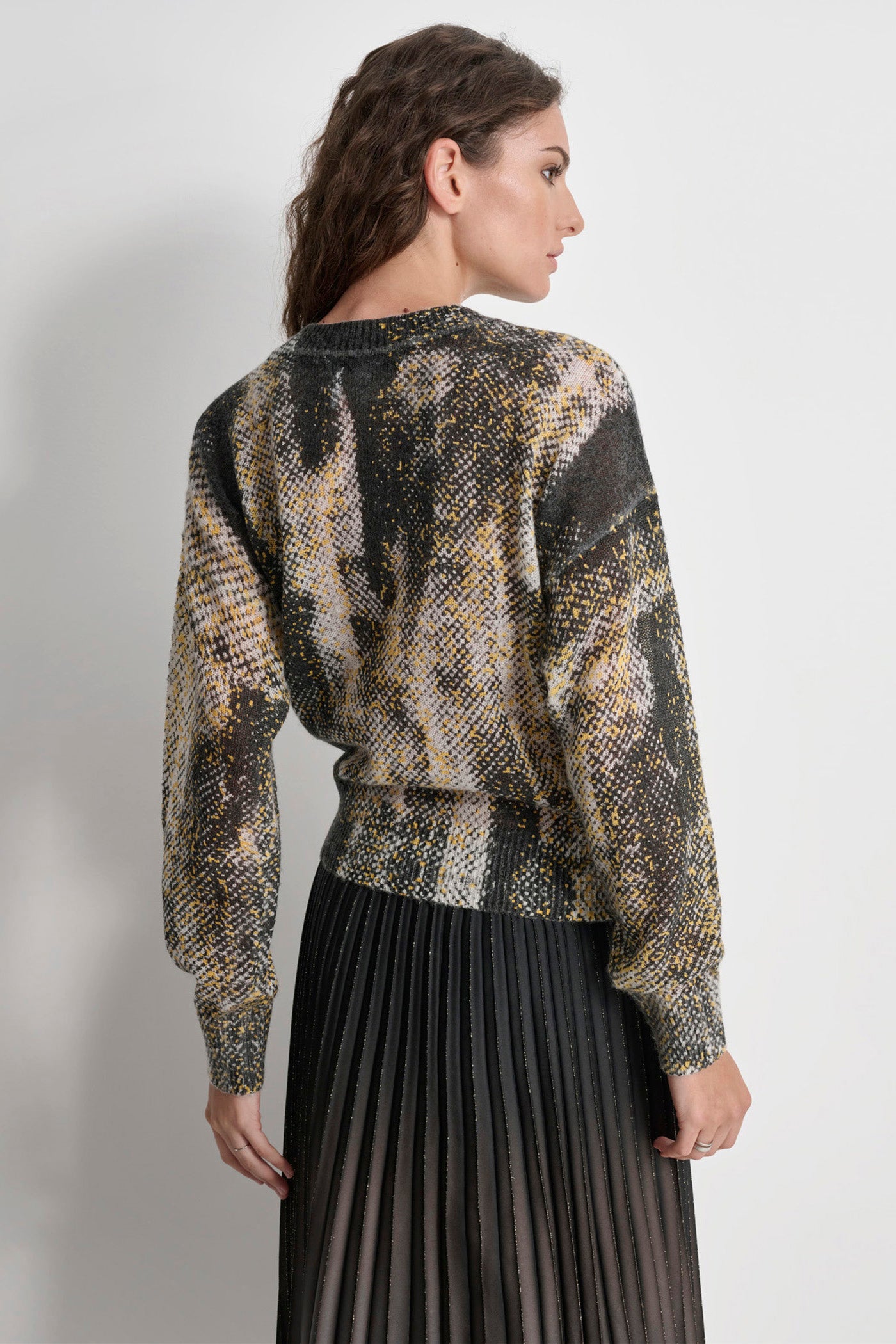 LONG SLEEVE BRUSHED PRINTED MOHAIR SWEATER