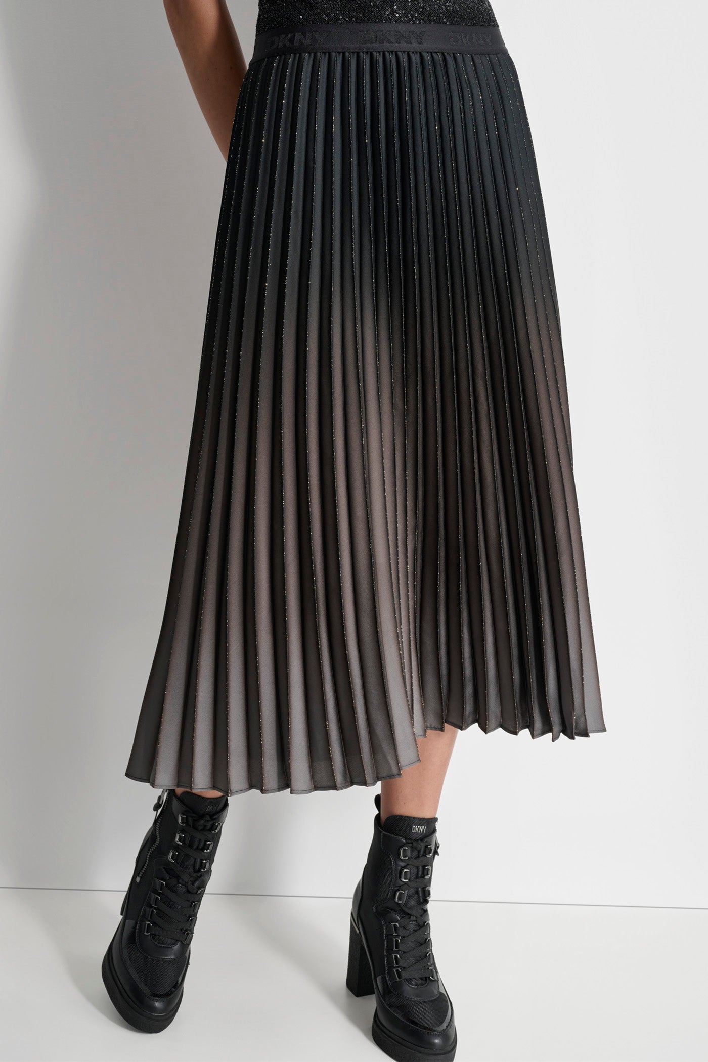 PLEATED FOILED OMBRE MIDI SKIRT