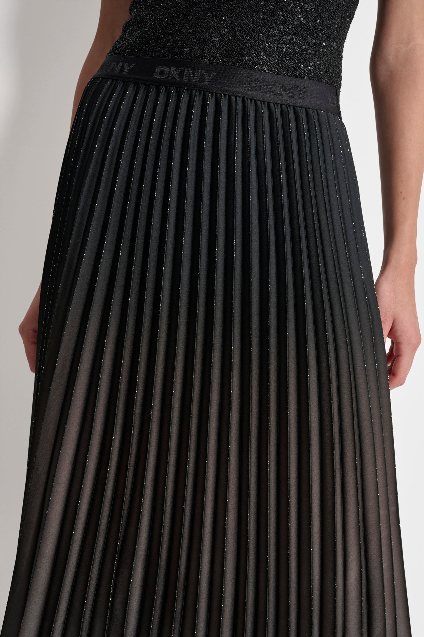 PLEATED FOILED OMBRE MIDI SKIRT