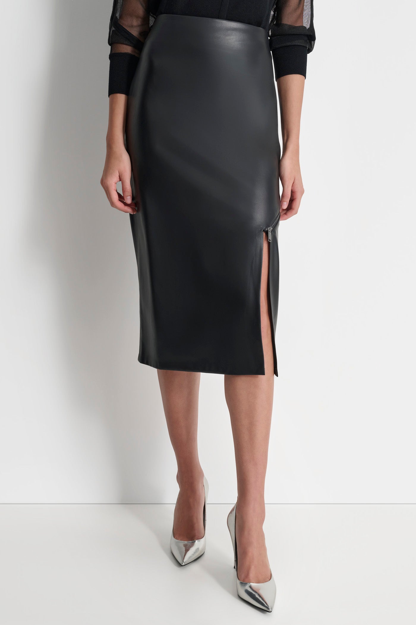 SIDE ZIP MIDI SKIRT