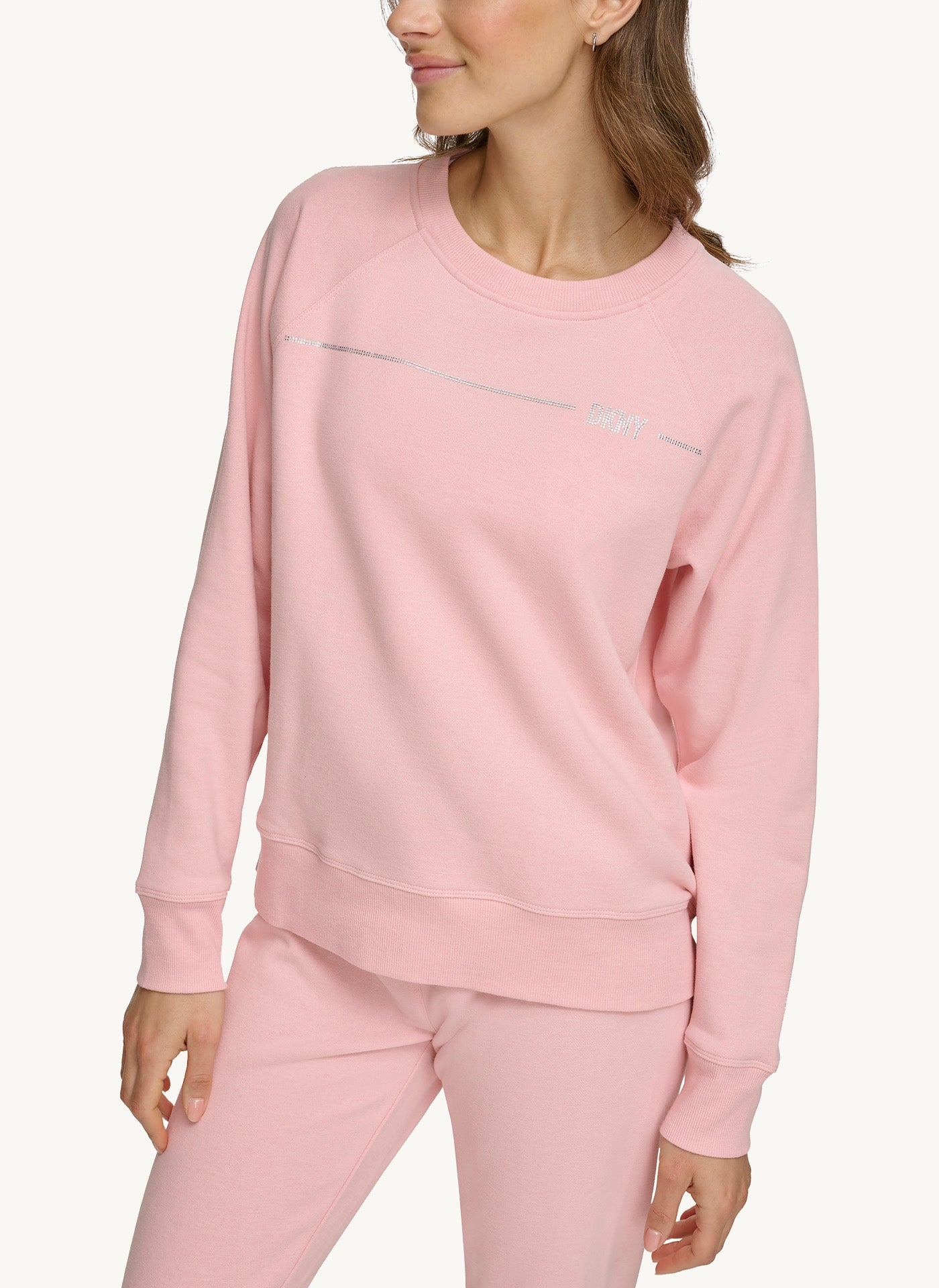 Rose Long Sleeve Crew Neck Sweatshirt With Rhinestone Logo