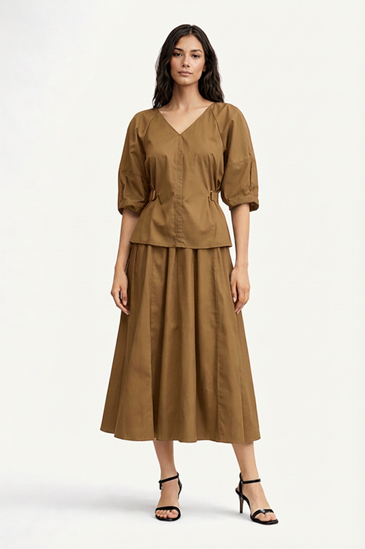 SEAMED PLEATED MIDI SKIRT