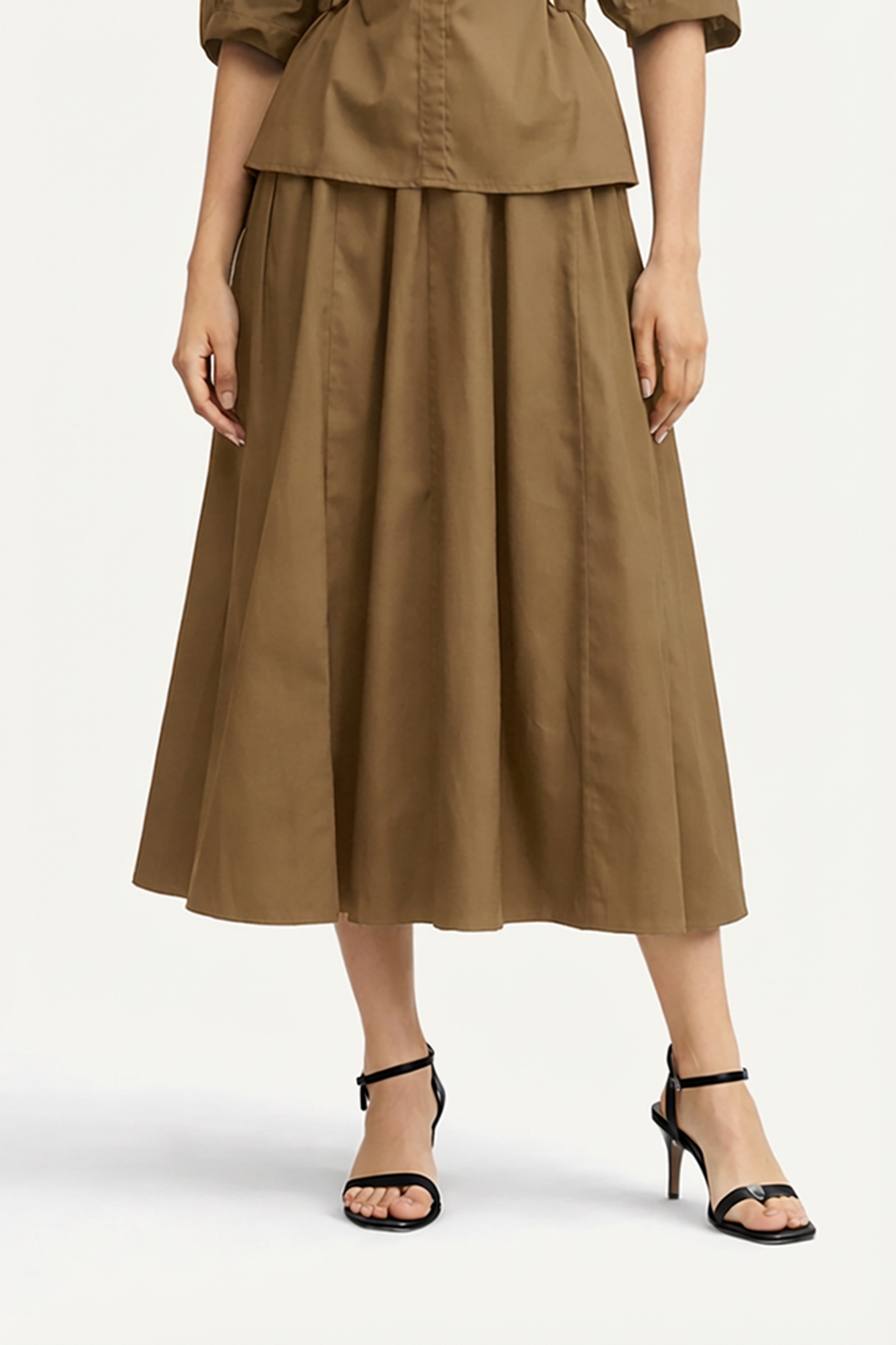 SEAMED PLEATED MIDI SKIRT
