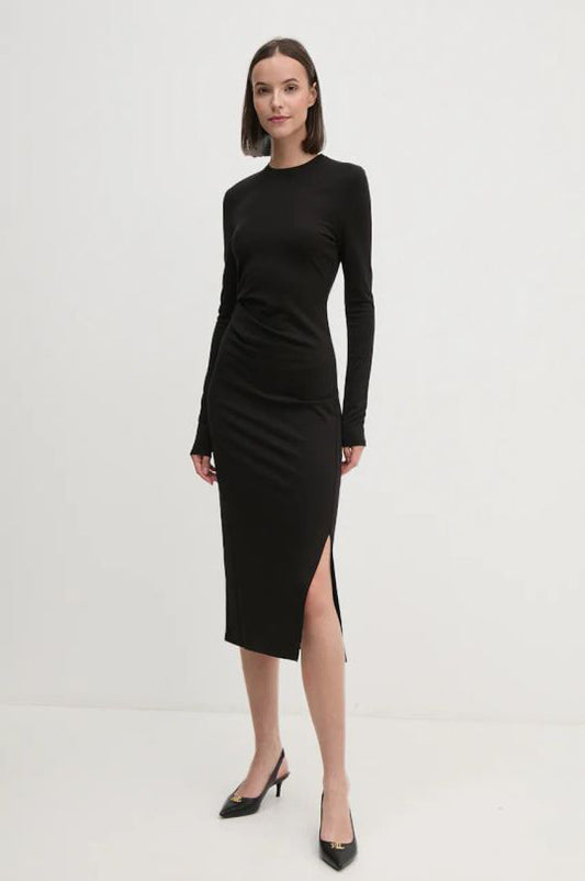 LONG SLEEVE ROUND NCK FITTED MIDI DRESS