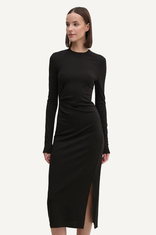 LONG SLEEVE ROUND NCK FITTED MIDI DRESS