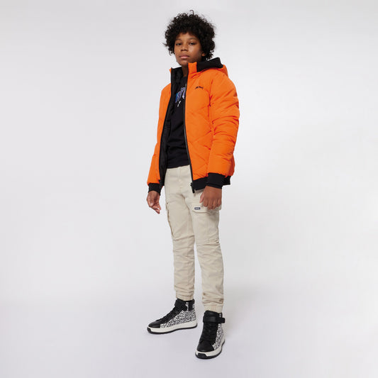 LONG SLEEVE HOODED REVERSIBLE PUFFER JACKET