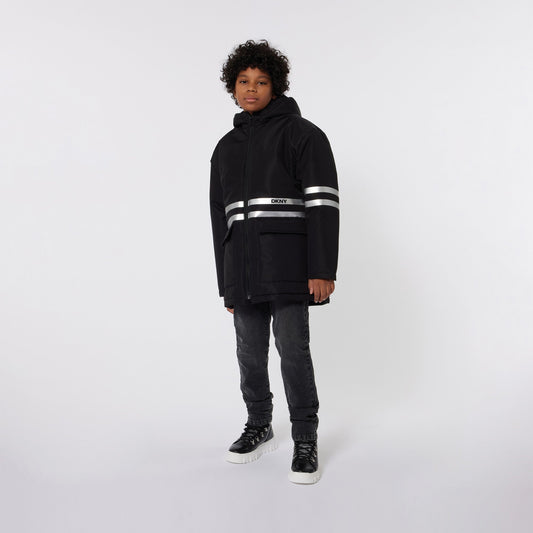 LONG SLEEVE HOODED VARSITY JACKET