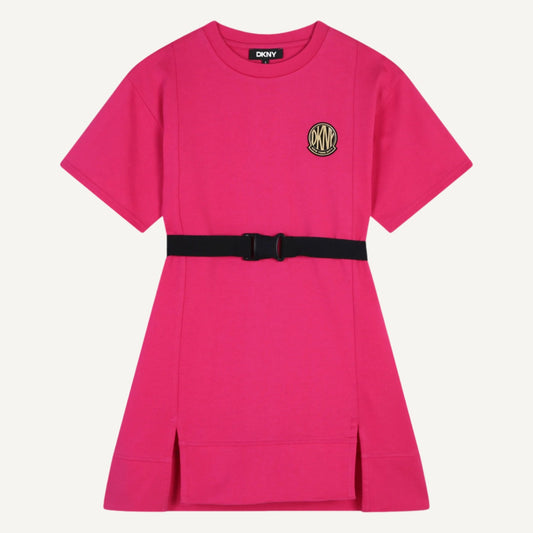 SMALL SLEEVE CREW NECK DRESS WITH BELT