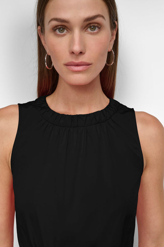 SLEEVELESS SHIRRING NECK MIDI DRESS