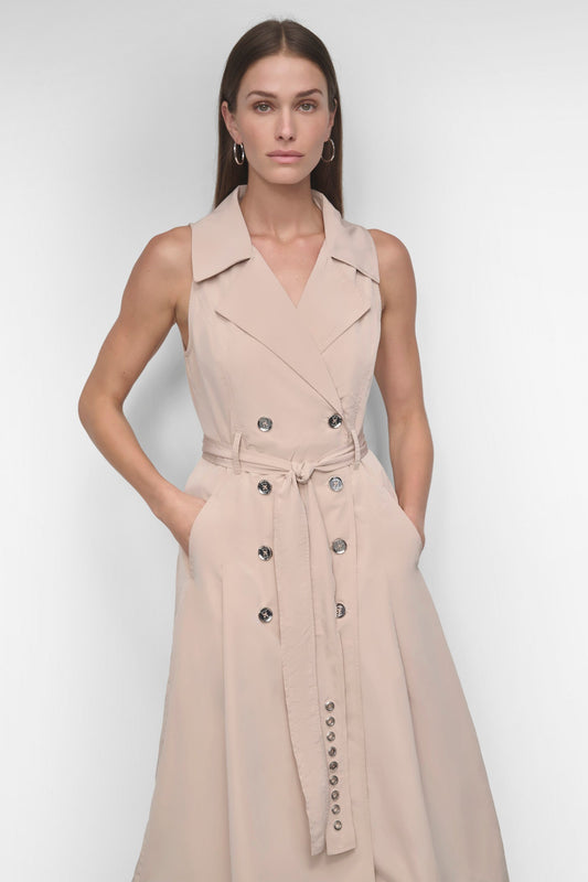 SLEEVELESS DOUBLE BREAST FITTED COAT