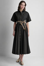 ELBOW SLEEVE BUTTON FRONT DRESS