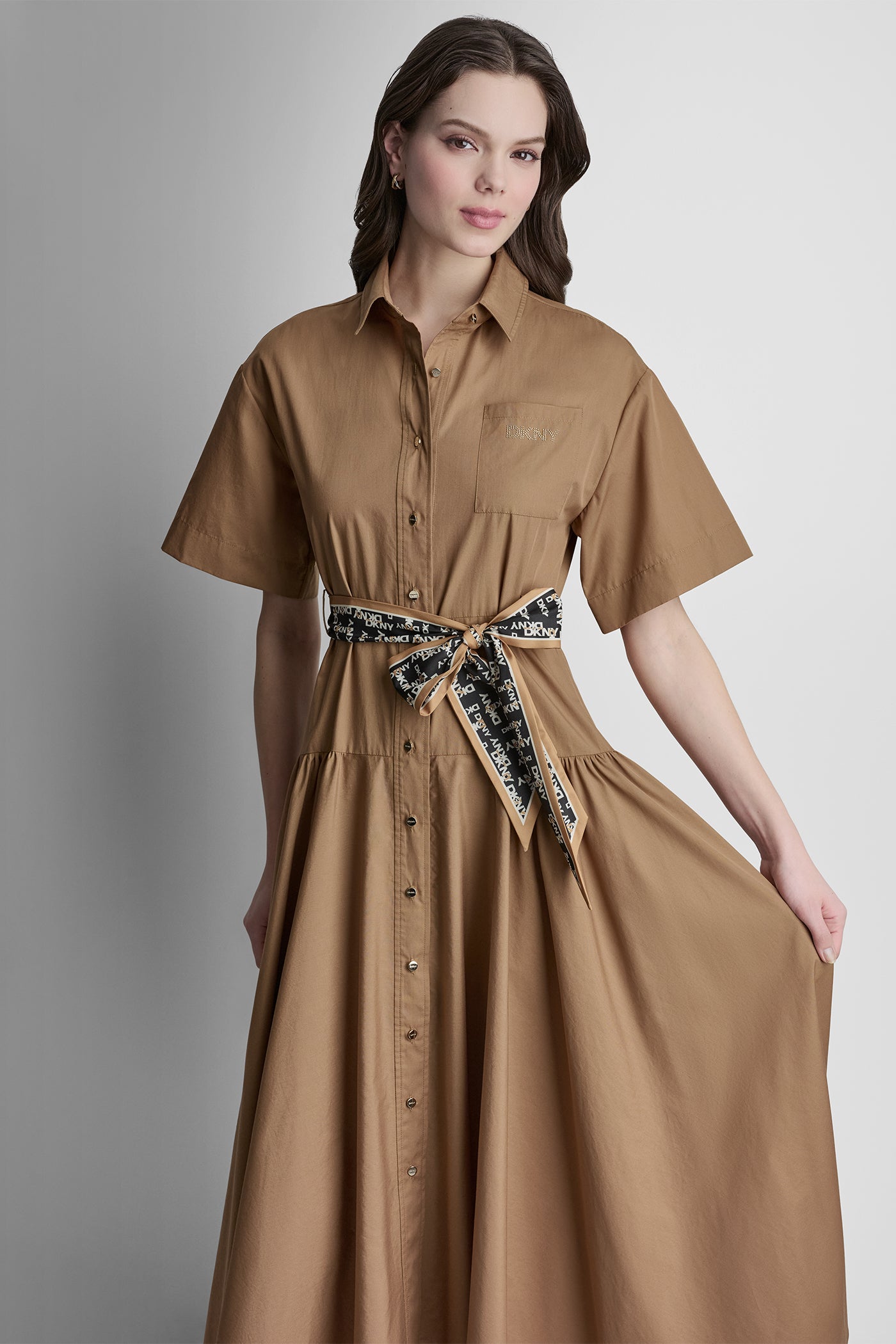 ELBOW SLEEVE BUTTON FRONT DRESS