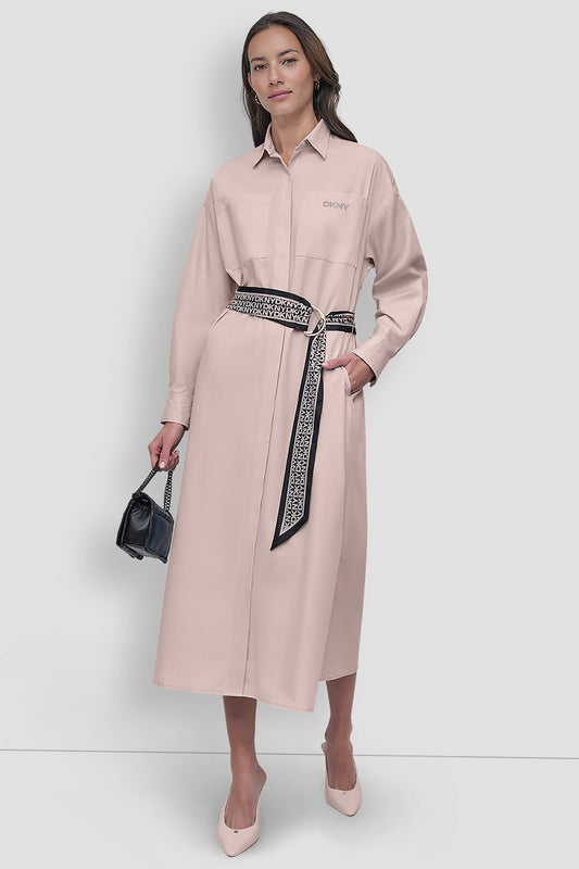 LONG SLEEVE BUTTON FRONT SHIRT DRESS