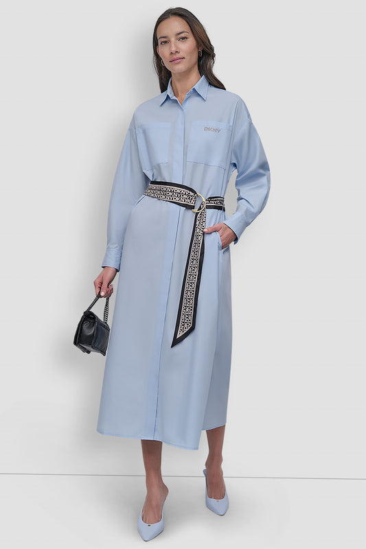 LONG SLEEVE BUTTON FRONT SHIRT DRESS