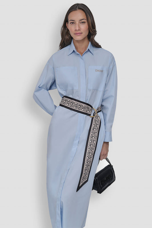 LONG SLEEVE BUTTON FRONT SHIRT DRESS