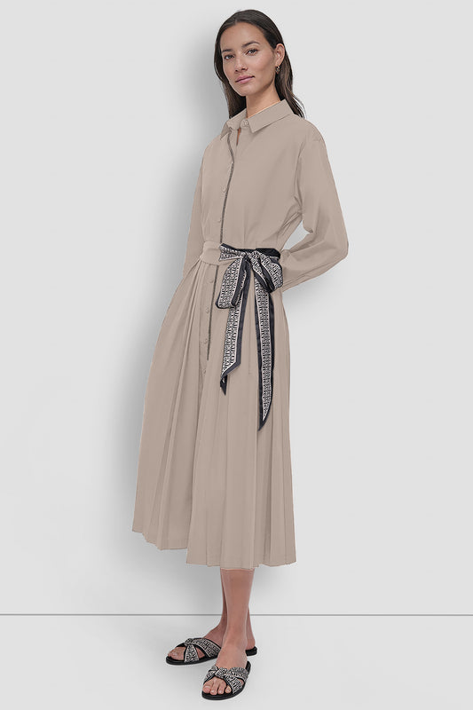 LONG SLEEVE WRAP DRESS WITH DKNY SCARF