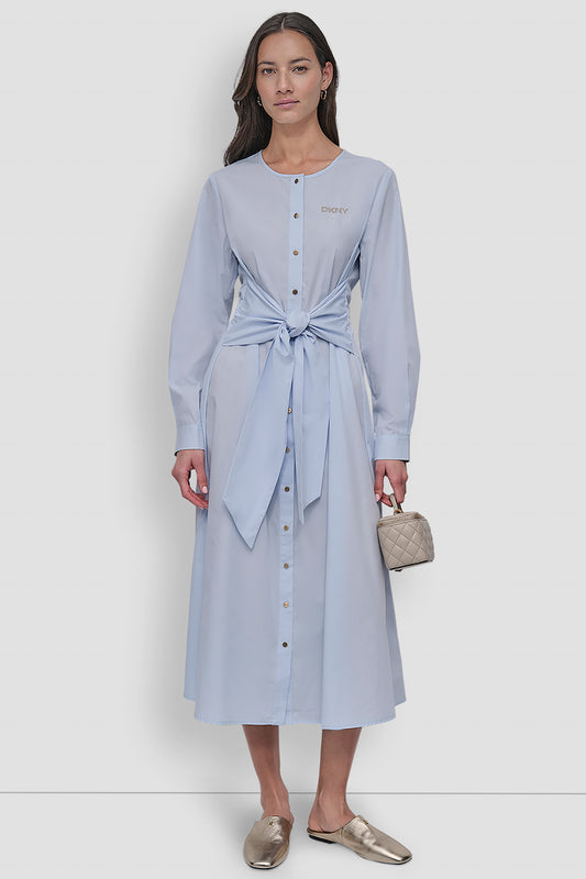 LONG SLEEVE TIE FRONT MIDI DRESS